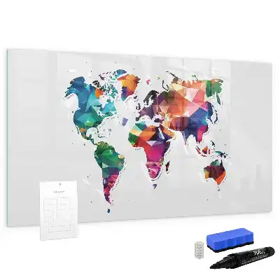 Magnettafel beschreibbares Design Weltkarte aus Dreiecken