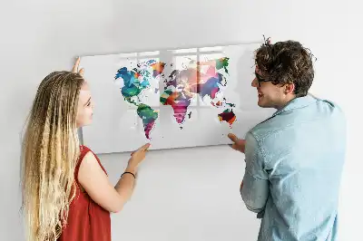 Magnettafel beschreibbares Design Weltkarte aus Dreiecken