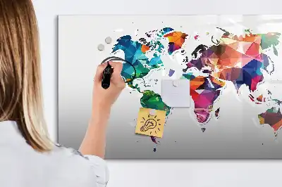 Magnettafel beschreibbares Design Weltkarte aus Dreiecken