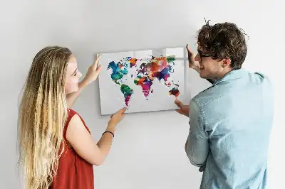 Magnettafel beschreibbares Design Weltkarte aus Dreiecken