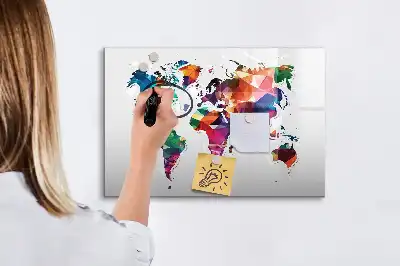 Magnettafel beschreibbares Design Weltkarte aus Dreiecken