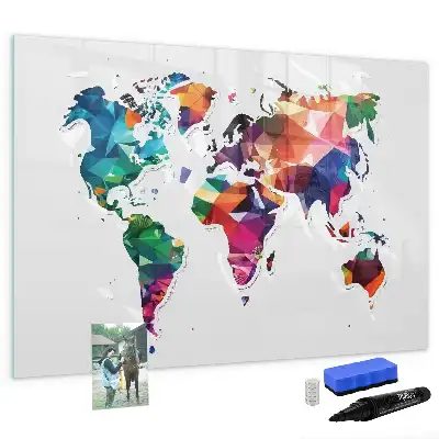 Magnettafel beschreibbares Design Weltkarte aus Dreiecken