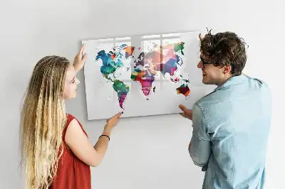 Magnettafel beschreibbares Design Weltkarte aus Dreiecken