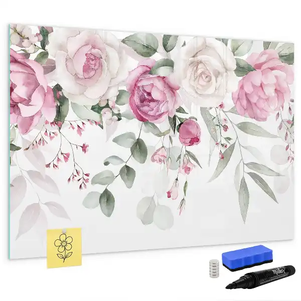 Schreib-Magnettafel mit Aquarell-Rosen-Motiv
