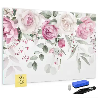 Schreib-Magnettafel mit Aquarell-Rosen-Motiv