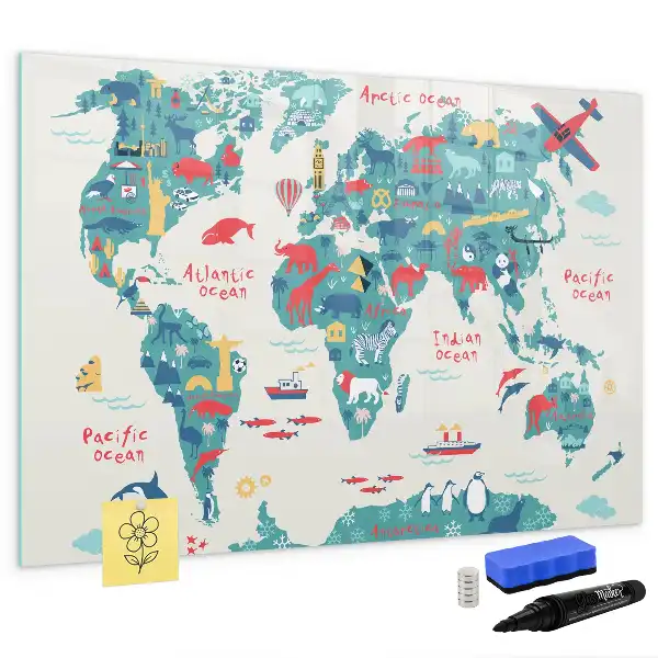 Schreib-Magnettafel mit Motiv illustrierte Weltkarte