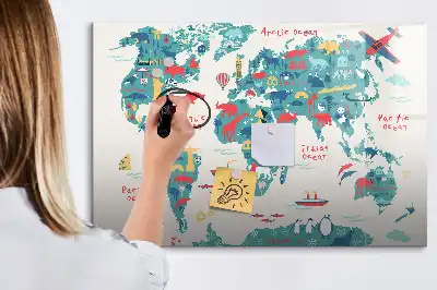 Schreib-Magnettafel mit Motiv illustrierte Weltkarte