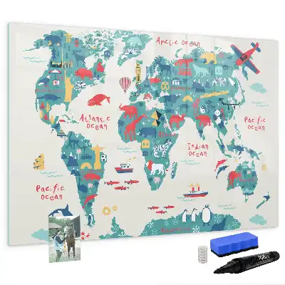 Schreib-Magnettafel mit Motiv illustrierte Weltkarte