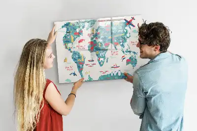 Schreib-Magnettafel mit Motiv illustrierte Weltkarte
