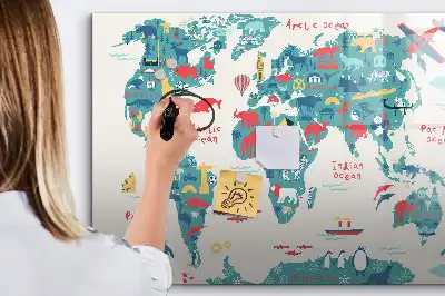 Schreib-Magnettafel mit Motiv illustrierte Weltkarte