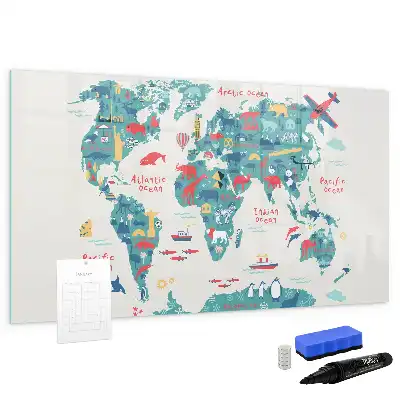 Schreib-Magnettafel mit Motiv illustrierte Weltkarte