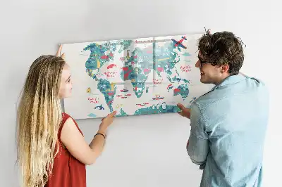 Schreib-Magnettafel mit Motiv illustrierte Weltkarte