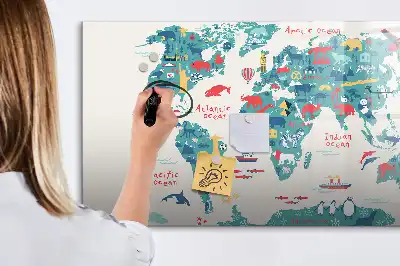 Schreib-Magnettafel mit Motiv illustrierte Weltkarte