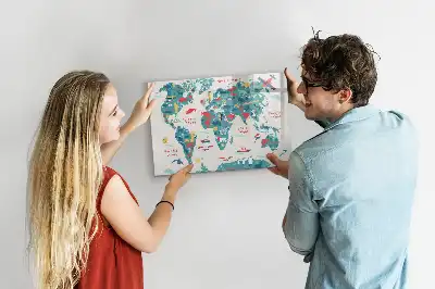 Schreib-Magnettafel mit Motiv illustrierte Weltkarte