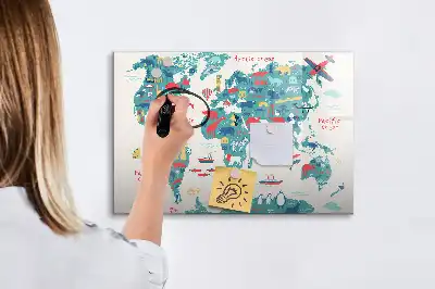 Schreib-Magnettafel mit Motiv illustrierte Weltkarte