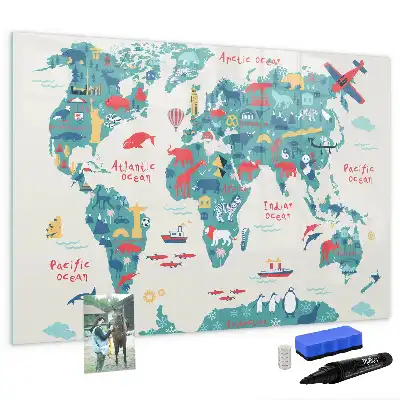Schreib-Magnettafel mit Motiv illustrierte Weltkarte