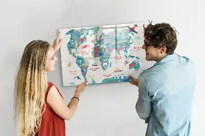 Schreib-Magnettafel mit Motiv illustrierte Weltkarte