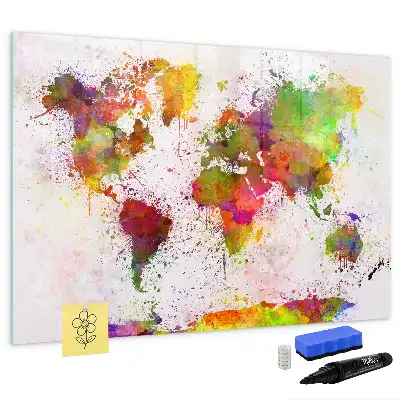 Schreib-Magnettafel mit Aquarell-Weltkartenmotiv