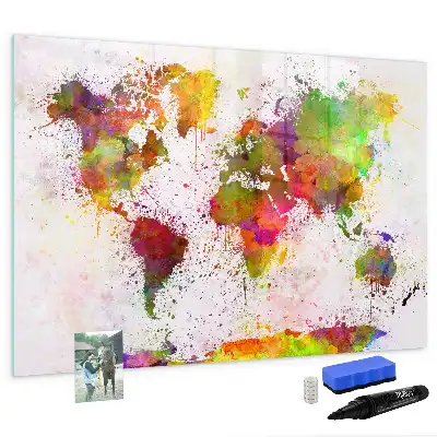 Schreib-Magnettafel mit Aquarell-Weltkartenmotiv