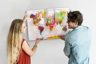 Schreib-Magnettafel mit Aquarell-Weltkartenmotiv