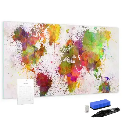 Schreib-Magnettafel mit Aquarell-Weltkartenmotiv