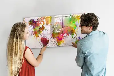 Schreib-Magnettafel mit Aquarell-Weltkartenmotiv
