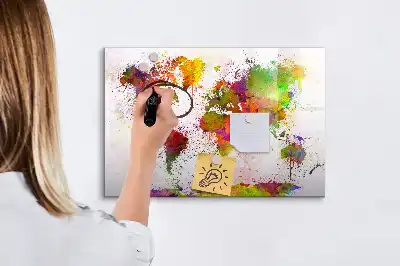 Schreib-Magnettafel mit Aquarell-Weltkartenmotiv