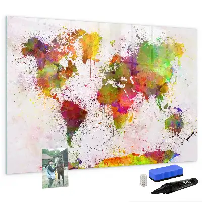 Schreib-Magnettafel mit Aquarell-Weltkartenmotiv