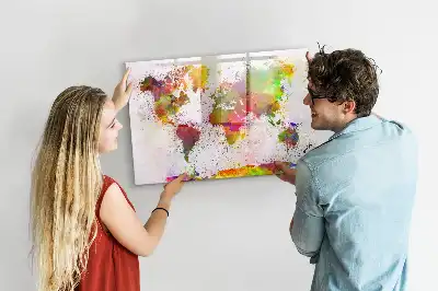 Schreib-Magnettafel mit Aquarell-Weltkartenmotiv
