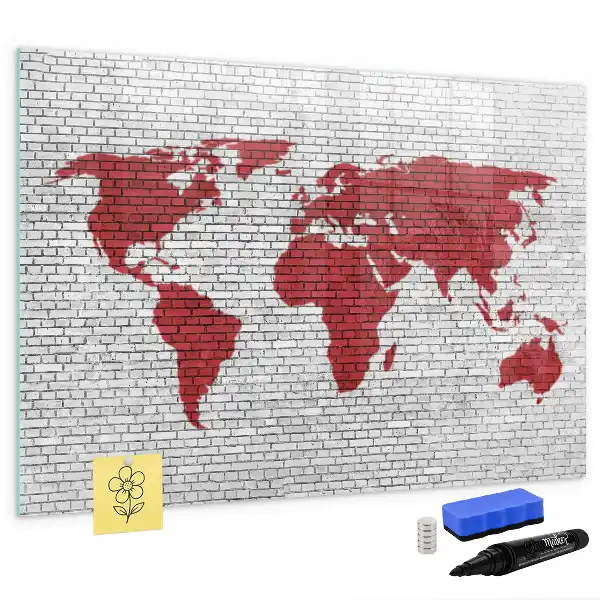 Schreib-Magnettafel Motiv Weltkarte auf Ziegelwand
