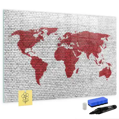 Schreib-Magnettafel Motiv Weltkarte auf Ziegelwand