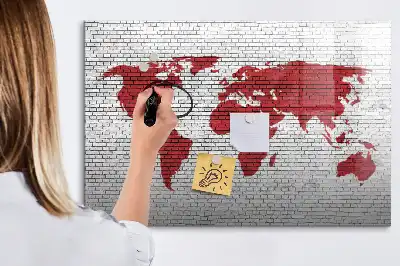Schreib-Magnettafel Motiv Weltkarte auf Ziegelwand