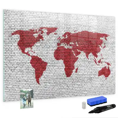 Schreib-Magnettafel Motiv Weltkarte auf Ziegelwand