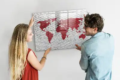 Schreib-Magnettafel Motiv Weltkarte auf Ziegelwand