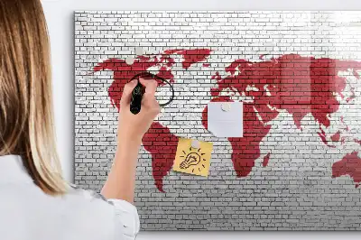 Schreib-Magnettafel Motiv Weltkarte auf Ziegelwand
