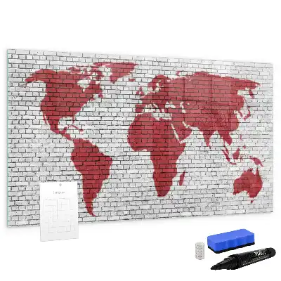 Schreib-Magnettafel Motiv Weltkarte auf Ziegelwand