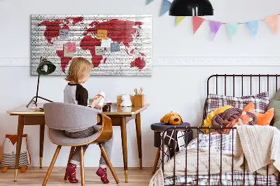 Schreib-Magnettafel Motiv Weltkarte auf Ziegelwand