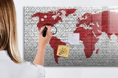 Schreib-Magnettafel Motiv Weltkarte auf Ziegelwand