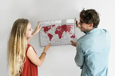 Schreib-Magnettafel Motiv Weltkarte auf Ziegelwand