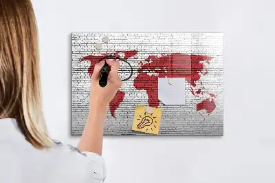 Schreib-Magnettafel Motiv Weltkarte auf Ziegelwand