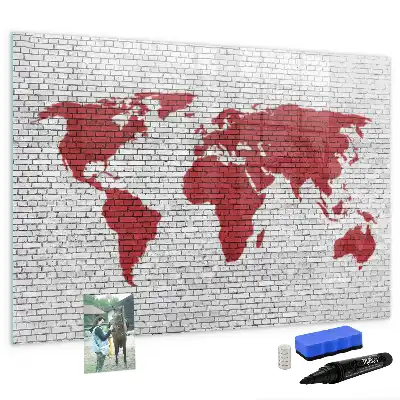 Schreib-Magnettafel Motiv Weltkarte auf Ziegelwand