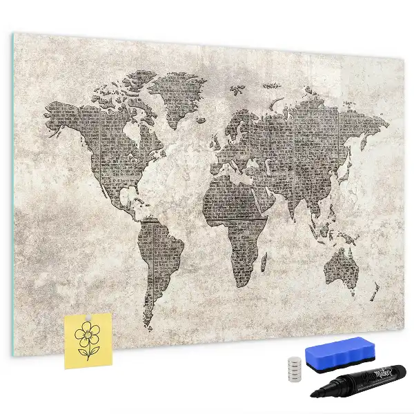 Schreib-Magnettafel in Optik einer Zeitungsweltkarte