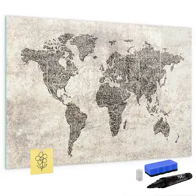 Schreib-Magnettafel in Optik einer Zeitungsweltkarte