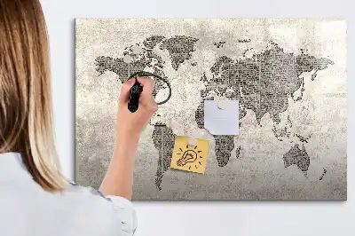 Schreib-Magnettafel in Optik einer Zeitungsweltkarte