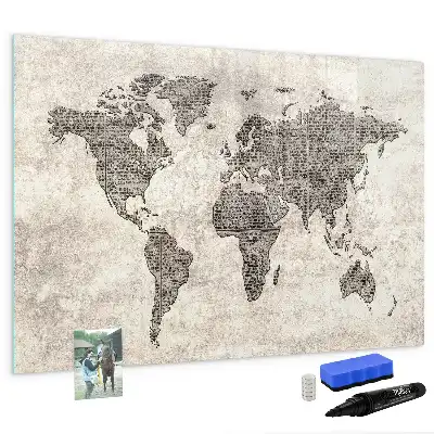 Schreib-Magnettafel in Optik einer Zeitungsweltkarte