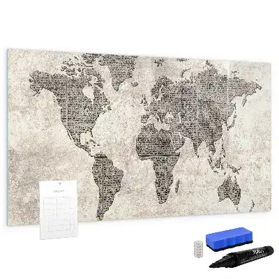 Schreib-Magnettafel in Optik einer Zeitungsweltkarte