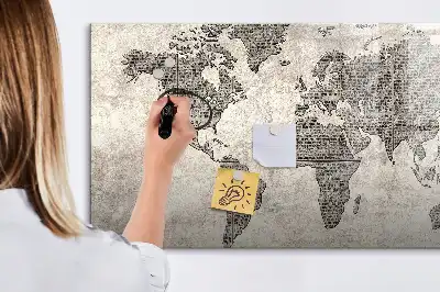 Schreib-Magnettafel in Optik einer Zeitungsweltkarte