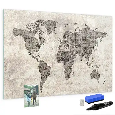 Schreib-Magnettafel in Optik einer Zeitungsweltkarte