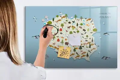 Beschreibbare Magnettafel mit einer Karte der Tiere Polens