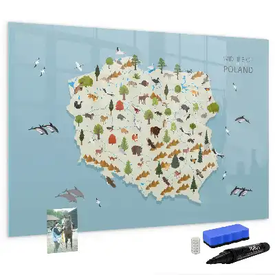 Beschreibbare Magnettafel mit einer Karte der Tiere Polens